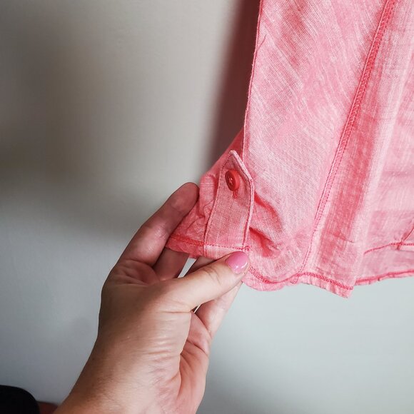 COLUMBIA NWT Camp Henry Short Sleeve Shirt Button Front Cotton Pink Womens Large - Picture 6 of 13